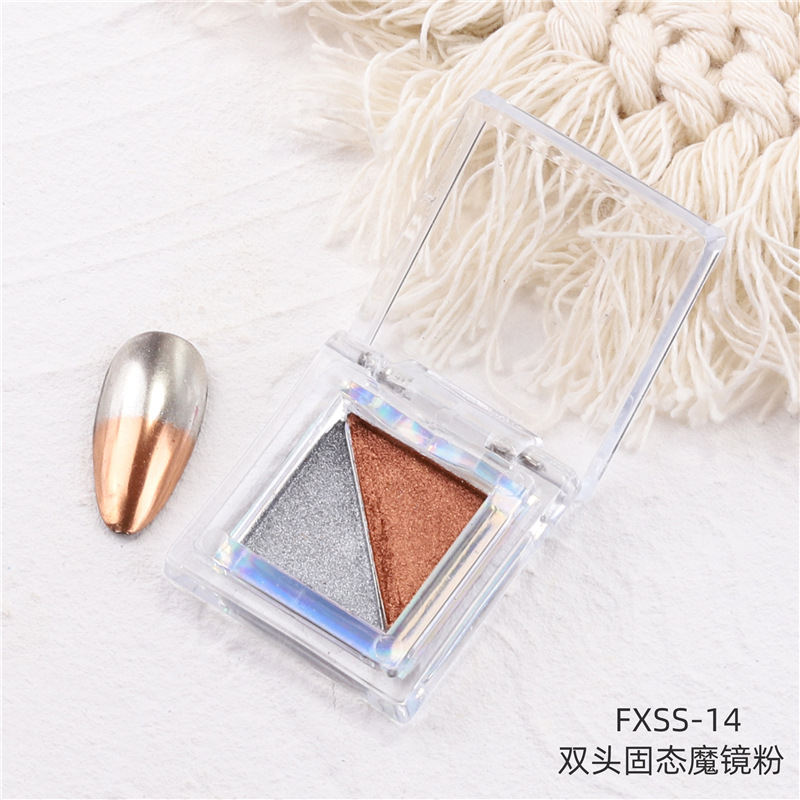 Uñas transfronterizas de dos colores sólido espejo mágico en polvo cuadrado Placa de sombra de ojos espejo de uñas de dos colores harina titanio polvo de oro