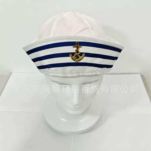 Sailor Hat, Nautical Hat, Anchor Hat, Captain's Hat, Sailor Cap, Round Top Six-Panel Hat, Large Brim, Role-Playing