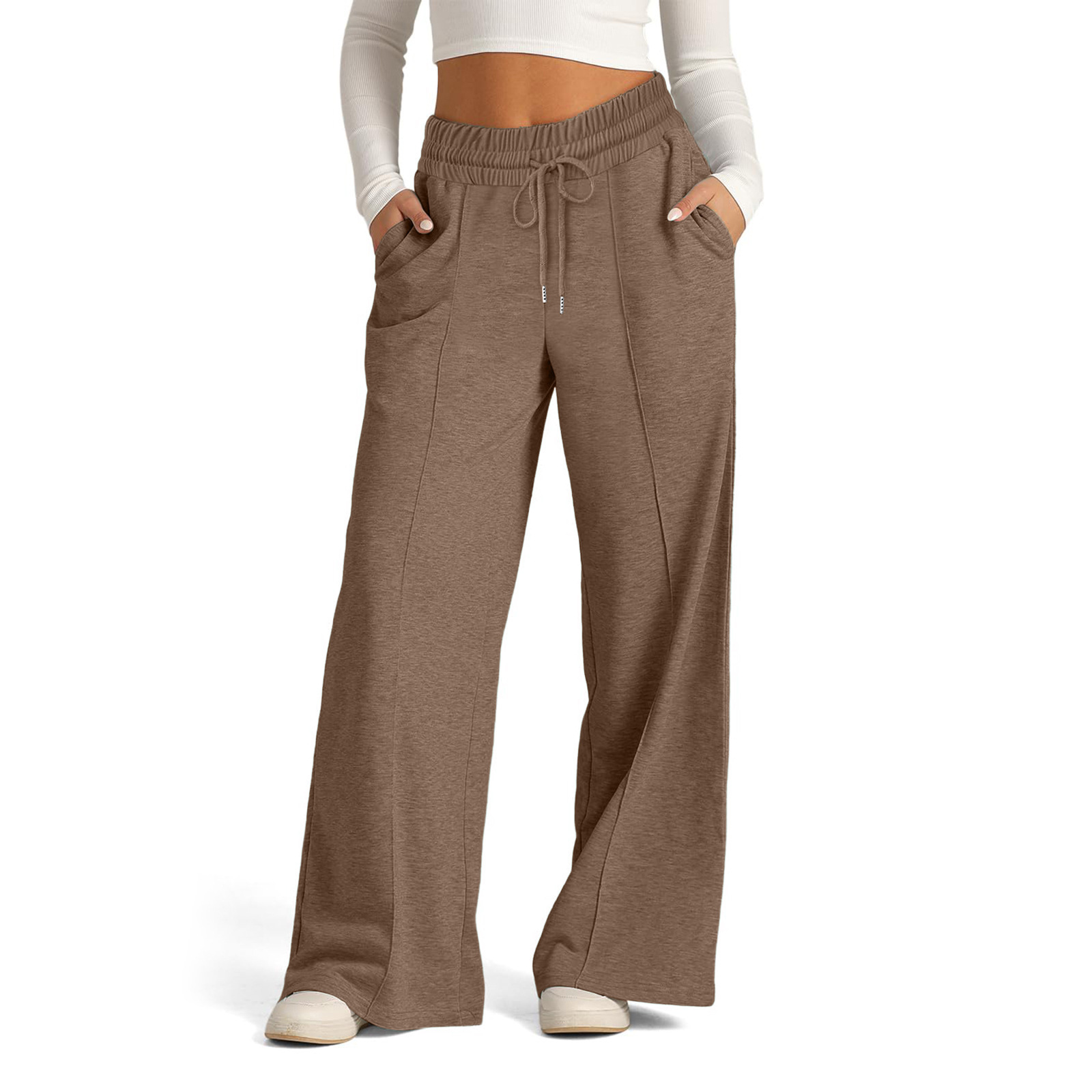 Europa y los Estados Unidos de moda transfronteriza de color sólido tendencia de pulsación temperamento de estilo de viaje pantalones casuales personales pantalones rectos sueltos
