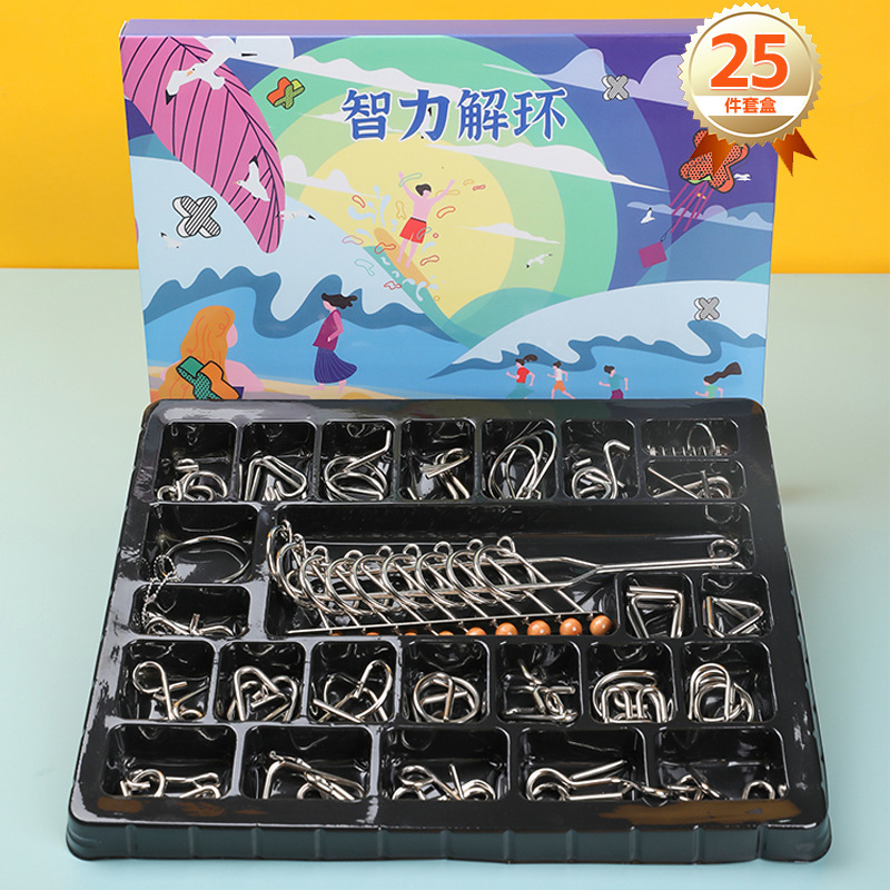 Hebilla de anillo de desmontaje de ocho piezas ABC venta al por mayor de 8 piezas de 24 piezas juego completo de nueve hebilla intelectual de juguete educativo de metal de cadena