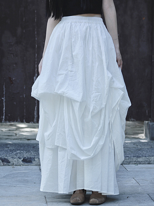 Homemade Dark and Cool Style Heavy-Duty Pleated Design Large Hem Skirt in 4 Colors