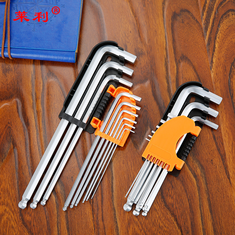 9 piezas de acero hexagonal métrico de longitud media alargada, cabeza de bola hexagonal extra larga, llave hexagonal en forma de L personalizada