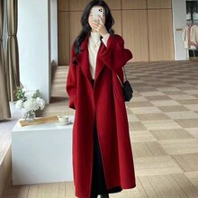 羽绒服内胆加厚羊绒呢子大衣女加长款2024新款冬季毛呢外套双排扣