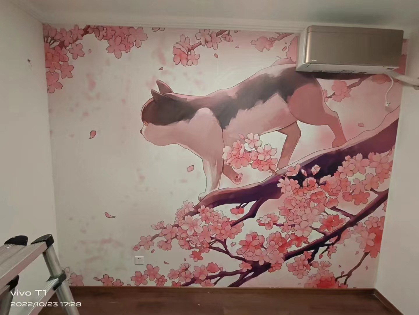 背景墙日式樱花猫