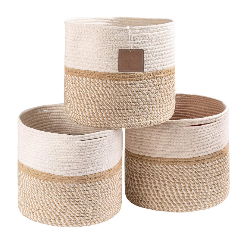 Amazon Cotton Rope Dirty Clothes Basket Living Room Bedroom Cotton Rope Woven Storage Basket Foldable Basket Woven Storage Basket