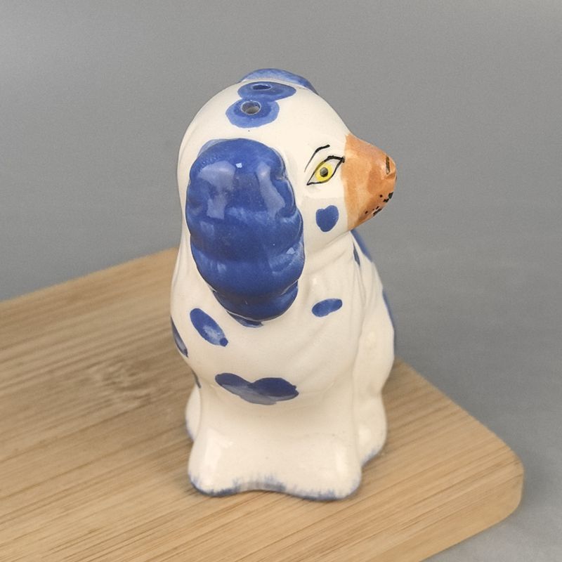 Pimienta de cachorro manchada pintada de cerámica, olla de sal y pimienta, olla de condimento, botella de condimento de cachorro con forma de animal de dibujos animados