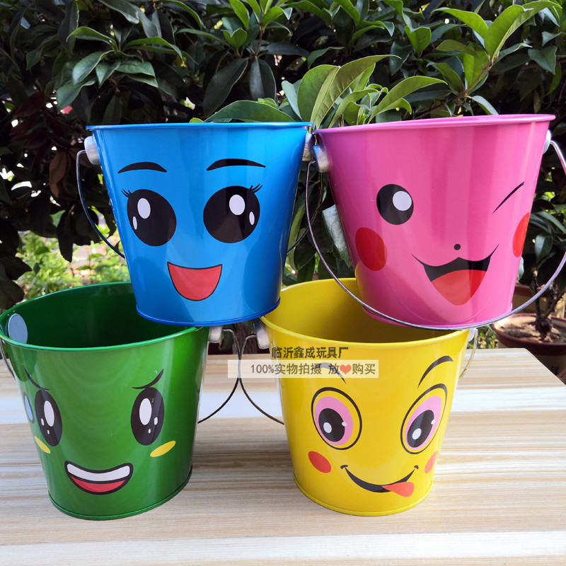 新款兒童沙灘印花鐵皮桶加厚沙灘玩具桶戶外海邊裝沙工具小鐵桶