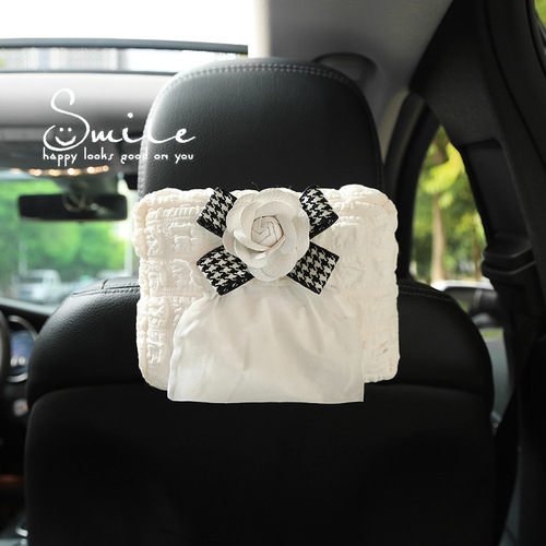 Car tissue box hanging puff grid cartoon cute armrest box paper box creative car doll hanging bag for women