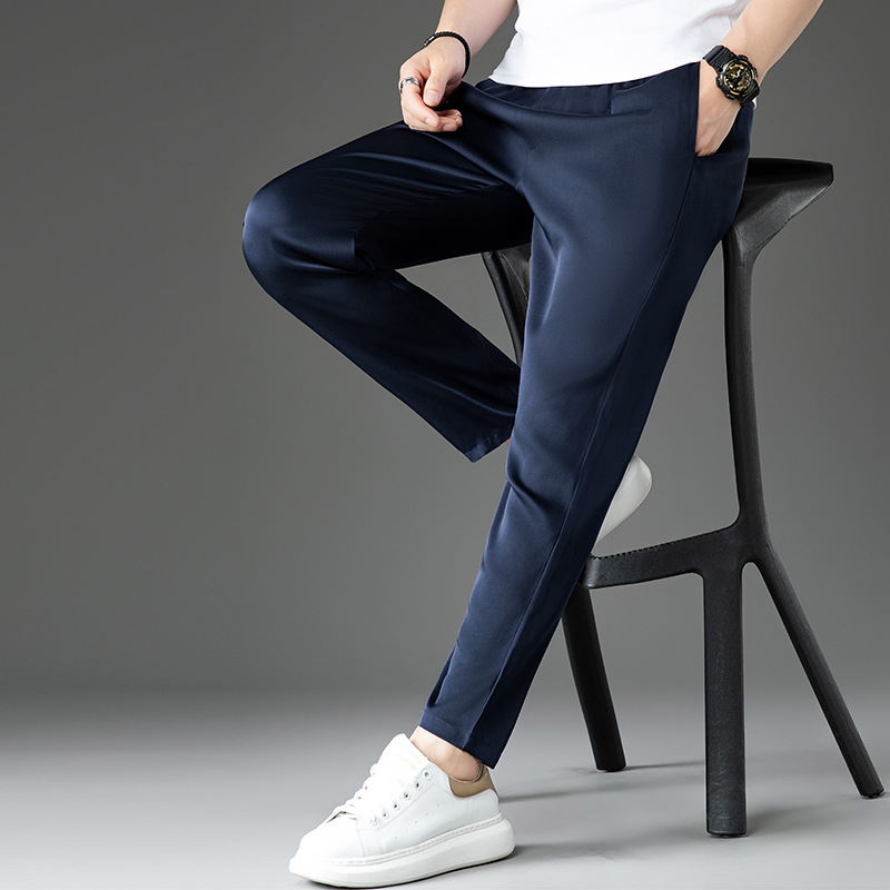 Quần âu nam lụa tơ tằm mùa hè tôn dáng ống côn — Xanh tím than 51858
