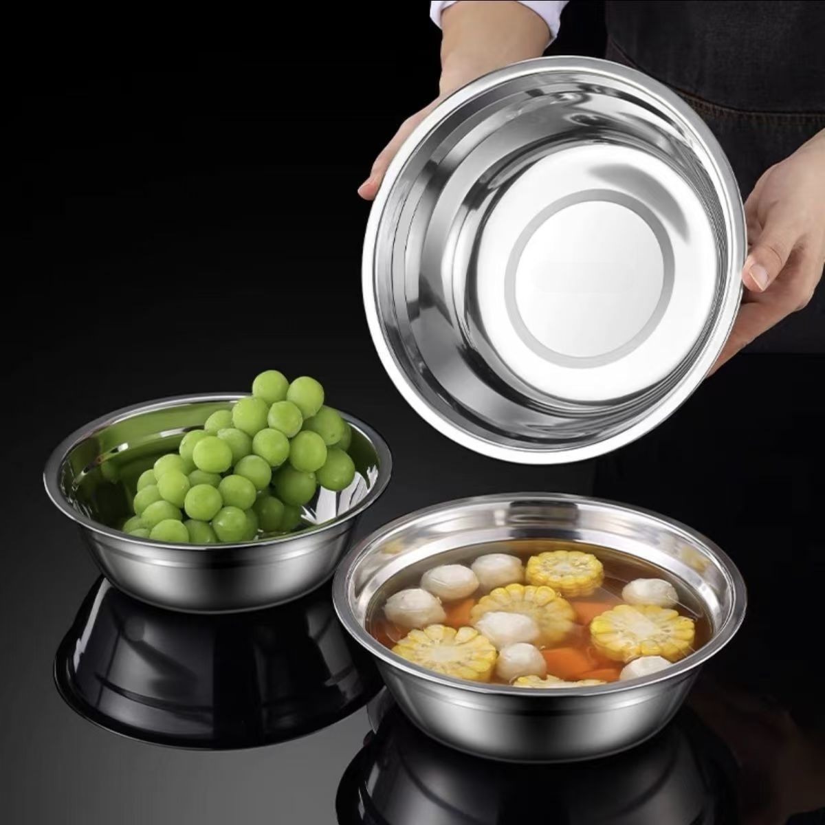 Thickened Non-Magnetic Stainless Steel Soup Basin Seasoning Plate Round Soup Bowl Dish Serving Basin Round Basin Noodle Basin Soup Bowl