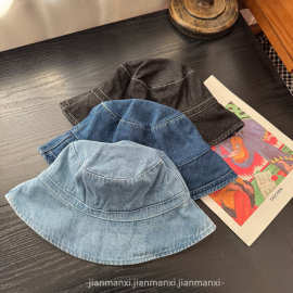 做旧牛仔渔夫帽女夏季薄款防晒遮阳户外日系显脸小水桶帽子盆帽男