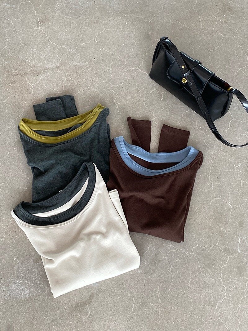 Fake two-piece round-neck T-shirt / New Korean-style loose and relaxed fit round-neck color-block short-sleeve top for women
