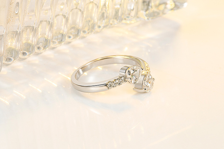 Simple Style Heart Shape Copper Open Ring Plating Zircon Copper Rings