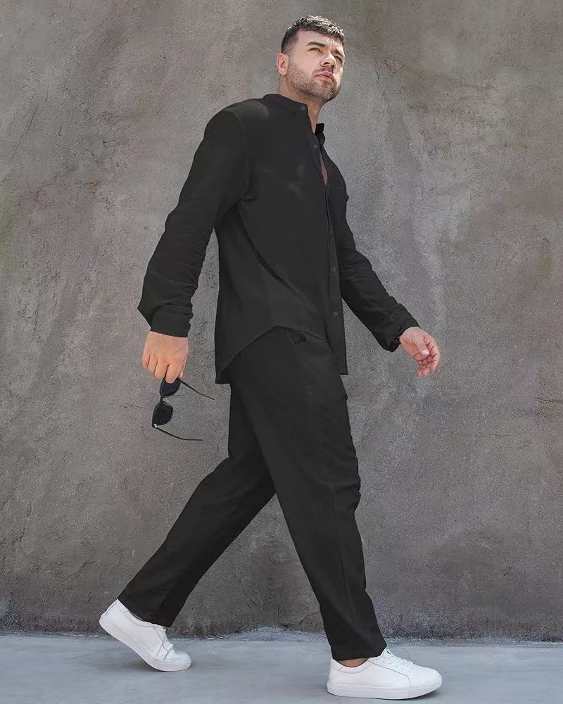 New Men's Trendy Solid Color Versatile Slim Fit Two piece Fashion Casual Sports Set for Men_voghion.com