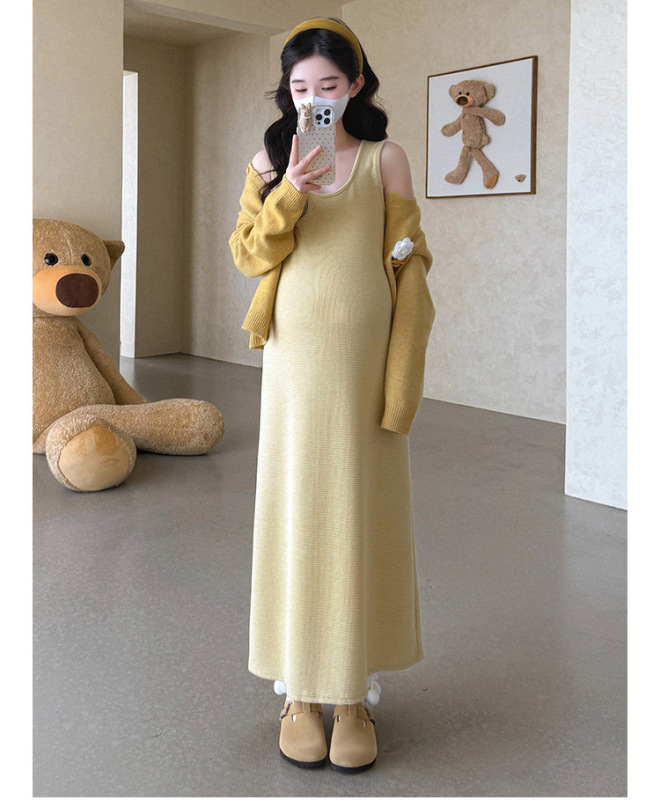 孕妇装2025秋冬新款时尚气质圆领花朵毛衣外套背心裙显瘦洋气套装|undefined