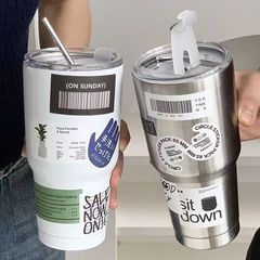 304 ステンレス鋼アイスカップ大容量オフィス飲料コーヒーミルクティーコールド断熱ストローカップ車のカップ