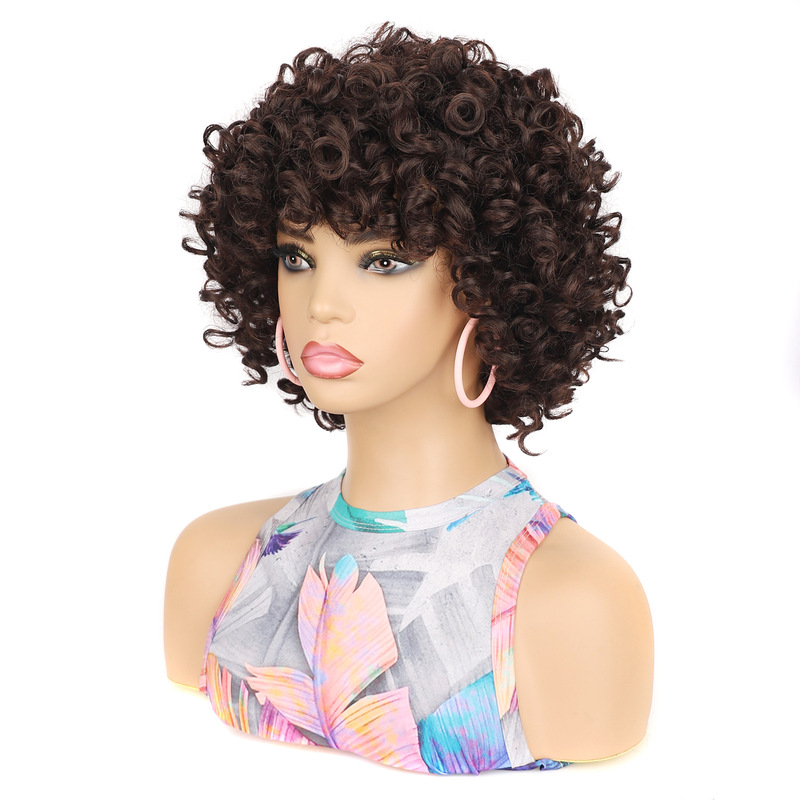 Foreign trade black stretch large roll wig headgear multicolor optional African fashion fluffy short curly hair headgear