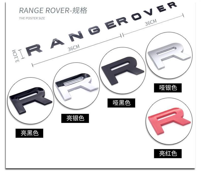 Land Rover hood emblem, RANGEROVER lettering sticker, for models including the Range Rover Evoque, Discovery Sport, and Range Rover Sport; original factory emblem