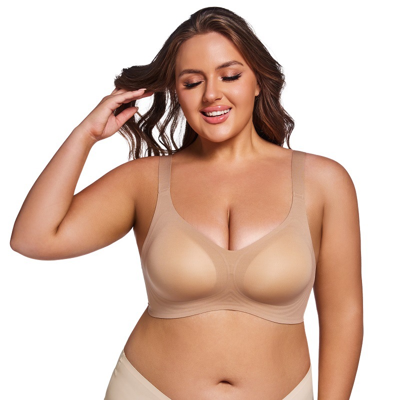 Soutien-gorge ChicShe sans coutures, anti-affaissement, froncé et ajustable sur les côtés, collection grandes tailles, minimisant la poitrine, idéal pour le sport et les femmes minces_voghion.com