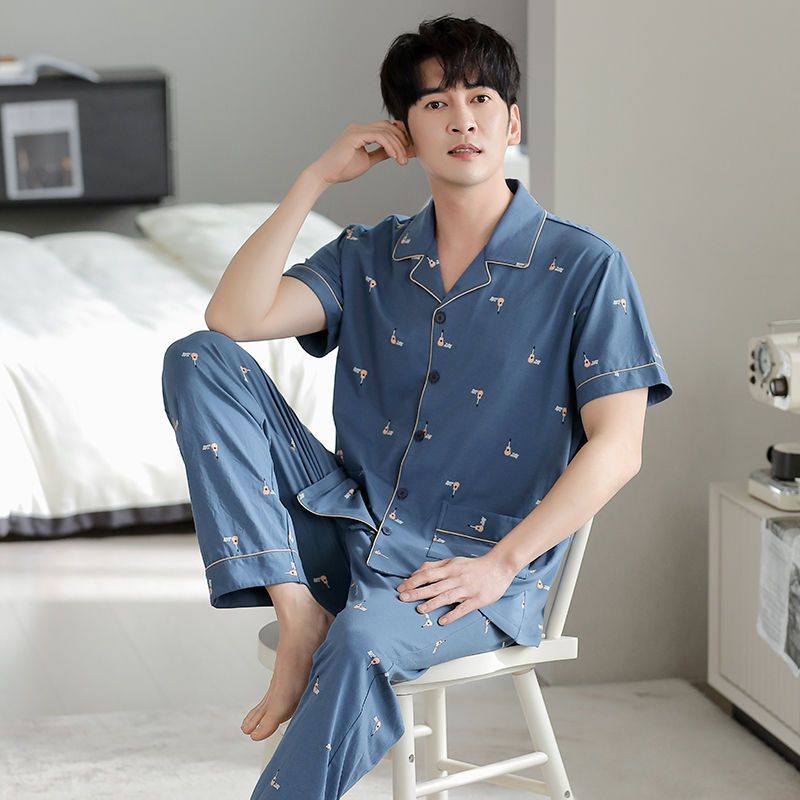 Pijamas de los hombres pantalones de algodón de verano de manga corta ropa para el hogar traje de algodón de talla grande