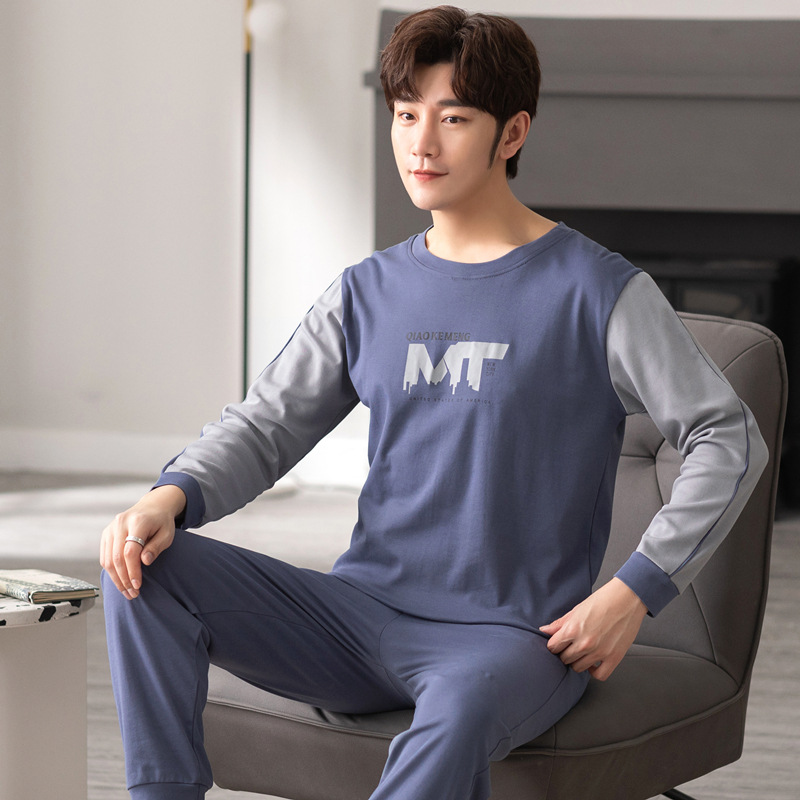 Pijamas de los hombres primavera y otoño fresco algodón manga larga delgada 2023 nuevo estilo coreano más tamaño simple juventud desgaste traje
