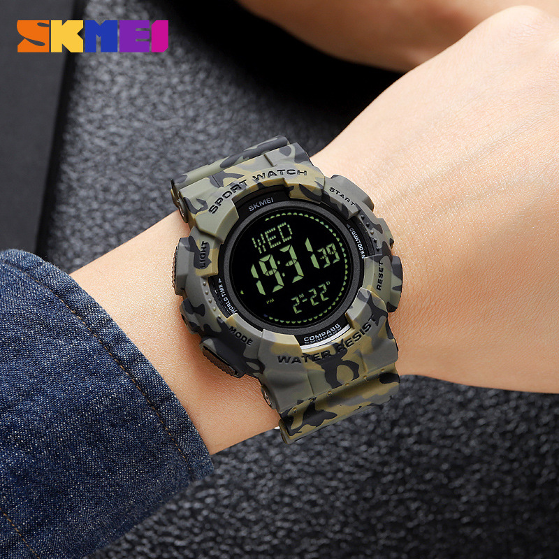 Skmei skmei multi-funcional deportes al aire libre timing brújula reloj de moda impermeable de los hombres reloj electrónico 2077