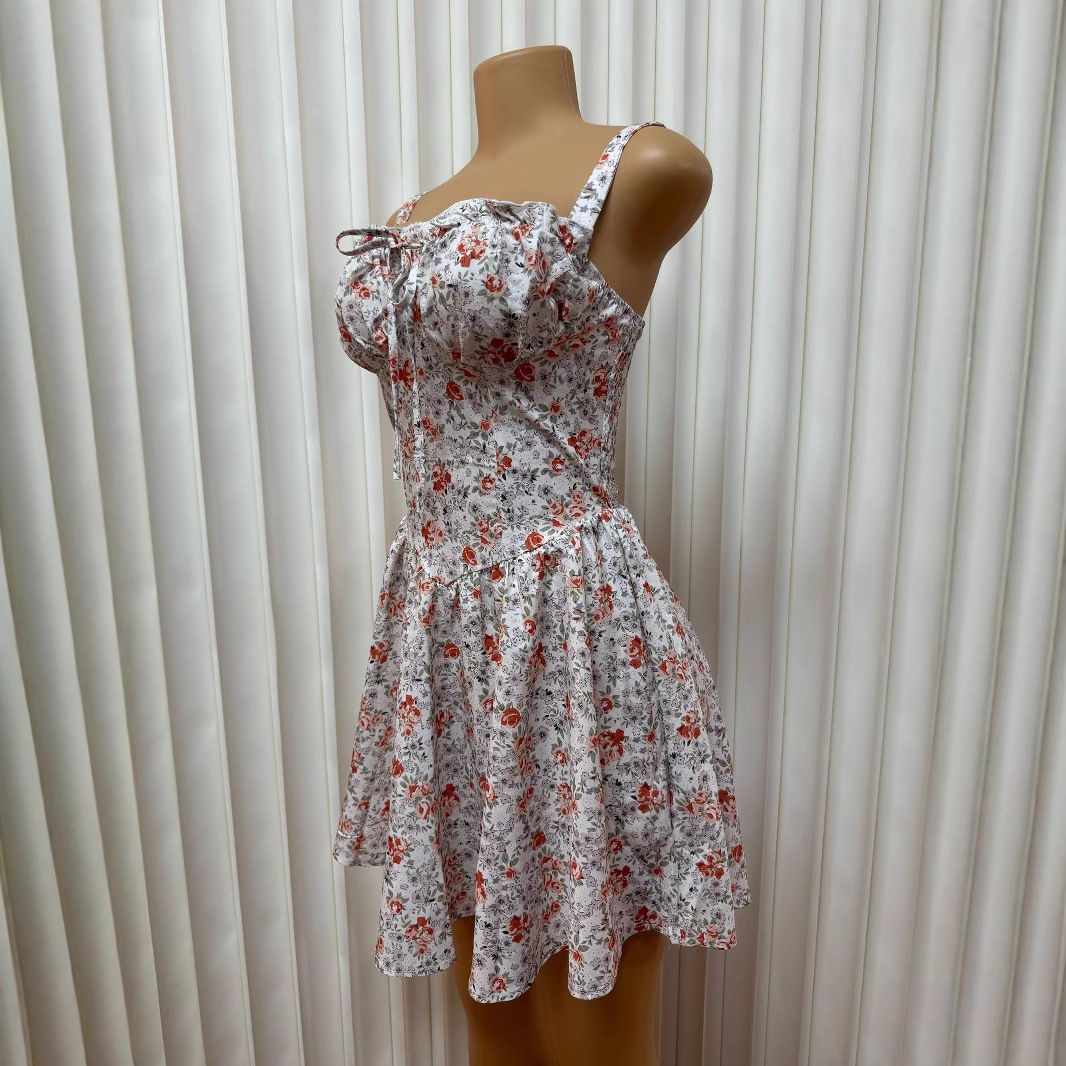 Women's Sexy Strappy Floral Mini Dress Waist Cinching Style New Item_ecoleips.com