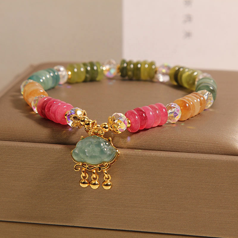 Nueva pulsera de cuentas de ábaco de turmalina de color chino, pulsera de cristal de nube auspiciosa de jade de agua azul de nicho de lujo ligero para mujer
