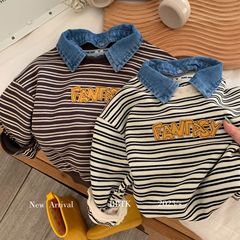 Children's sweatshirt 2024 Bangcheng spring boys and girls striped denim collar sweatshirt baby casual top C0213