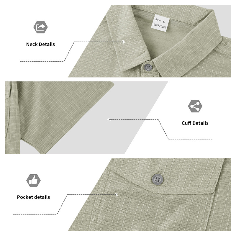 Chemise d'été à manches courtes pour homme, couleur unie, double poche, décontractée, pour les vacances_voghion.com