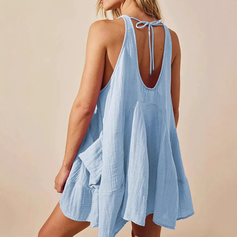 Amazon Cross-Border 2026 Spring/Summer European and American Casual Vacation Style Solid Color Patchwork Pocket Vest Dress Women's Clothing
