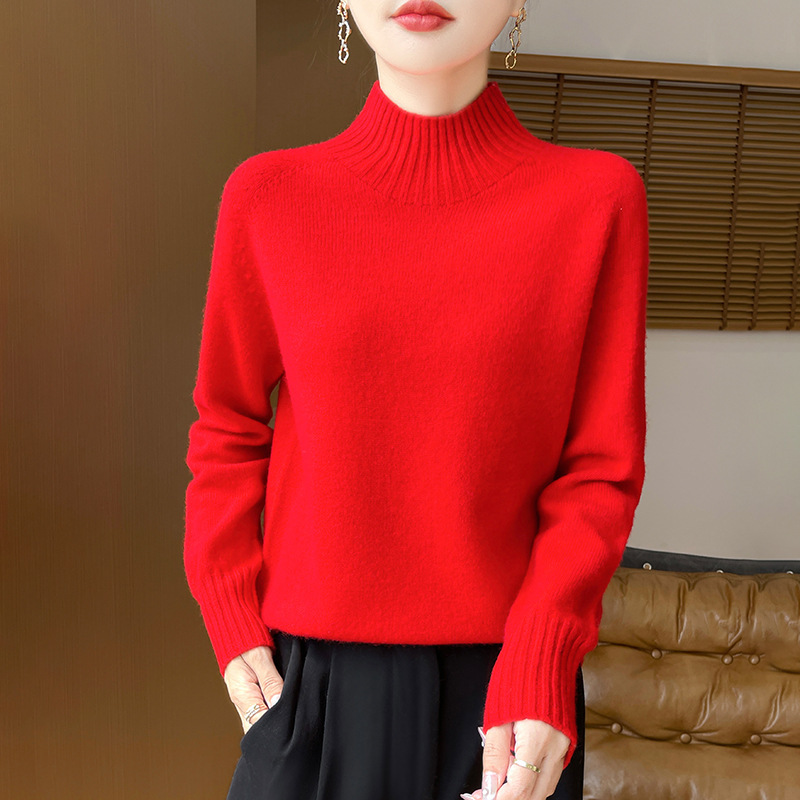 一線成衣秋冬新作厚半高襟100純ウールセーター女性の底のシャツのゆったりしたセーターのニットプルオーバー|undefined