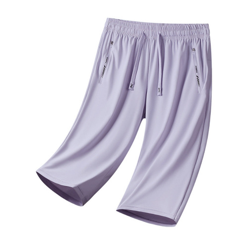 Men's Summer Thin Loose Casual Sports Running Pants with Ice Silk 7/8 Length and Plus Size Quick-Drying 7/8 Running Pants
