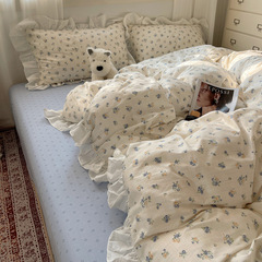 Korean style small floral cotton four-piece set ruffled cotton duvet cover girlish three-piece set 1.5m 1.8m bed sheet 