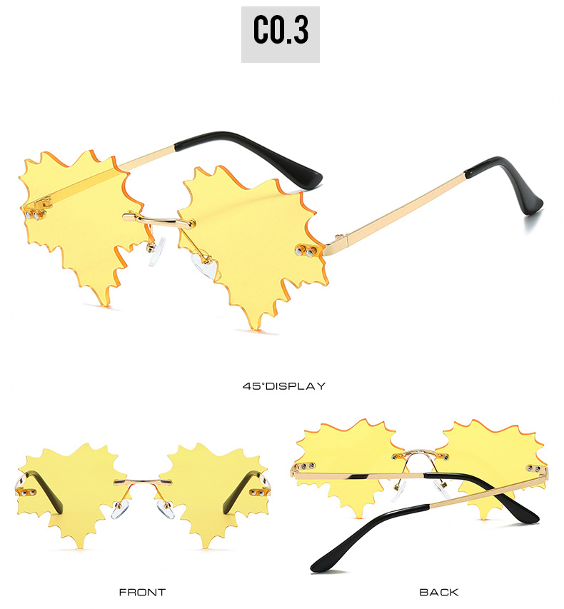 Frameless Sunglasses For Women Unique Hip Hop Maple Leaf Design_voghion.com