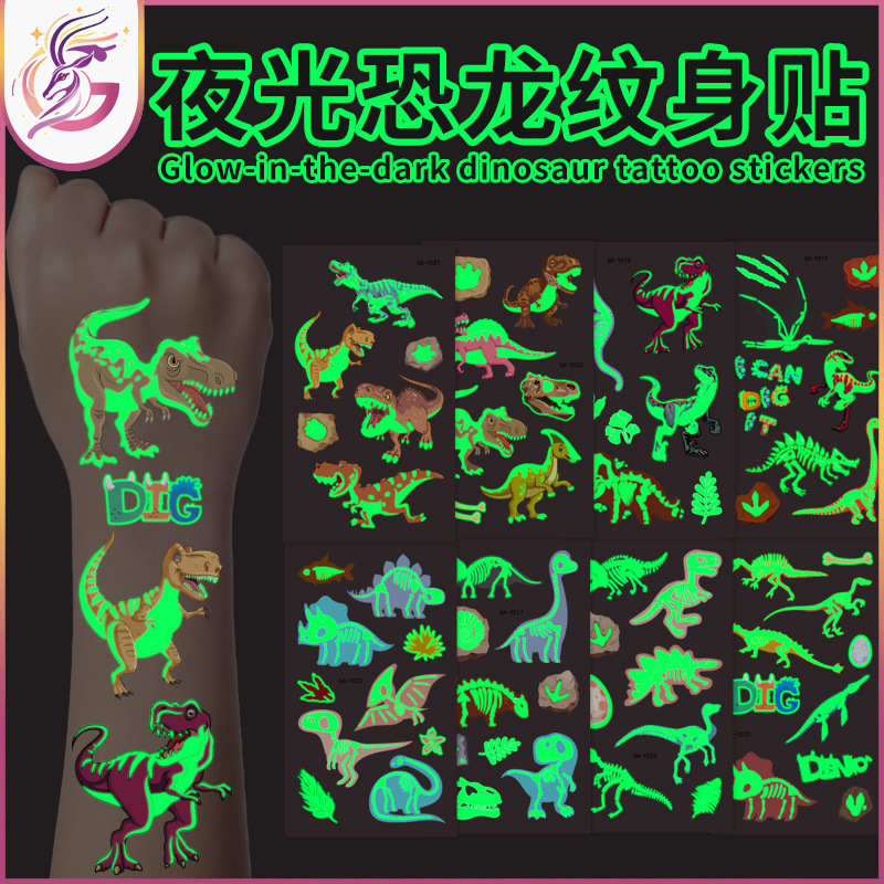 Glow-In-The-Dark Dinosaur Tattoo Stickers Cartoon Tyrannosaurus Rex Stegosaurus Various Dinosaurs Glowing Fossil Party Decoration Tattoos Glow-In-The-Dark Dinosaur Tattoo Stickers Cartoon Tyrannosaurus Rex Stegosaurus Various Dinosaurs Glowing Fossil Party Decoration Tattoos