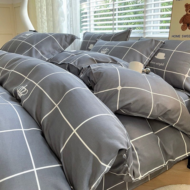 New small fresh skin-friendly water-washed cotton sanding four-piece set student dormitory single bed sheet quilt cover three-piece set wholesale