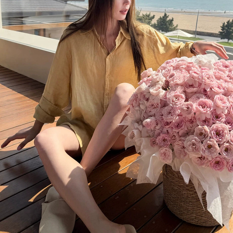 Super Comfortable Yellow-Toned Linen Shirt with a Soft, Sun-Kissed Summer Vibe