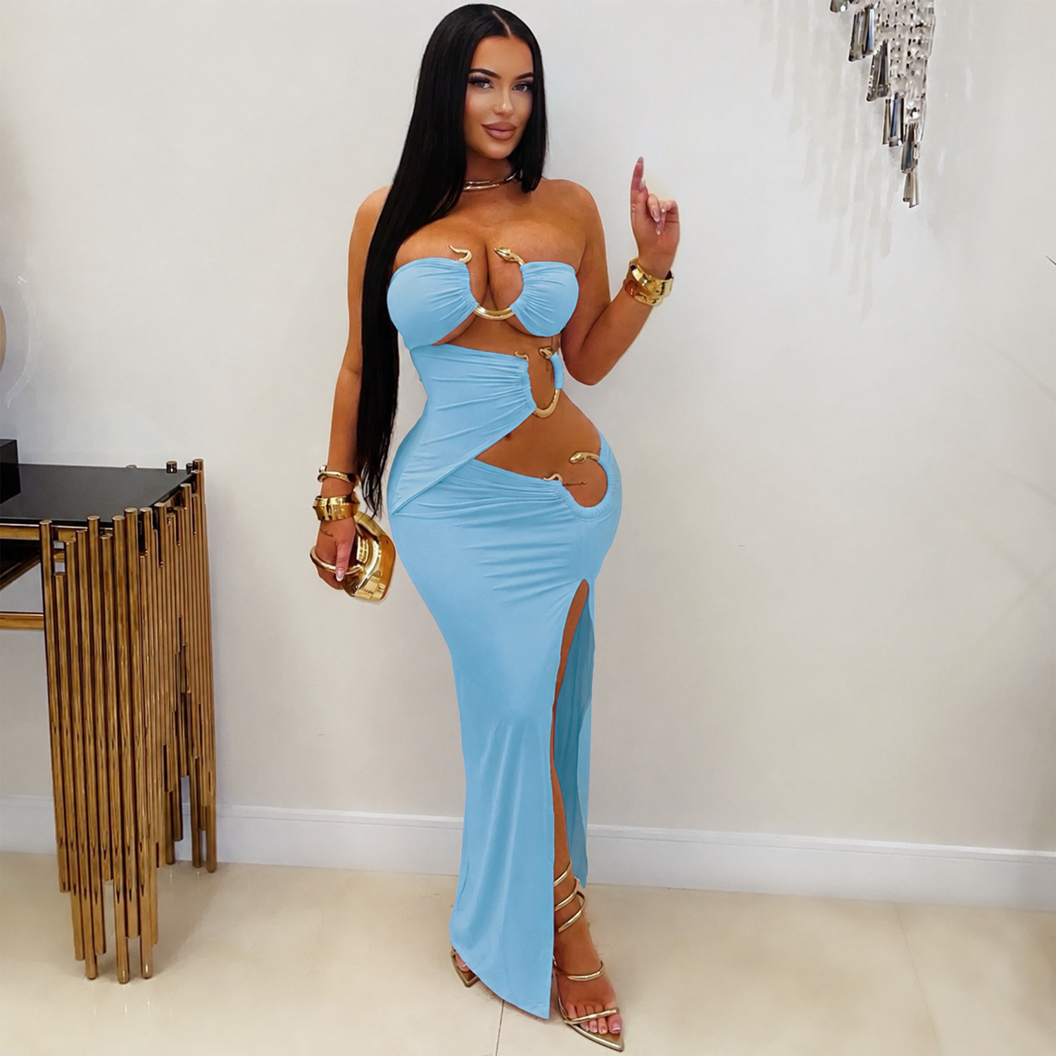 C7760 Aliexpress transfronterizo Amazon 2026 nuevo vestido de mujer sexy de pecho de discoteca de fiesta vestido de cadera image 5