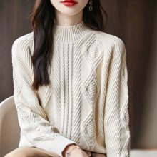 100纯棉半高领毛衣秋冬新款女套头韩版宽松时尚棉线针织打底上衣