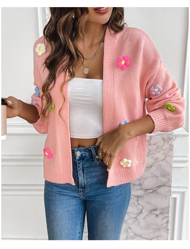 Comercio exterior transfronterizo nueva mano gancho flor dulce punto cardigan suéter abrigo de las mujeres perezoso casual suéter Suelto image 10