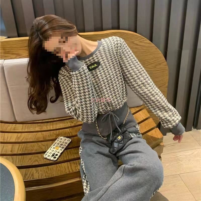 休闲运动套装女秋季2025新款网红小个子时尚减龄卫衣阔腿裤两件套|undefined