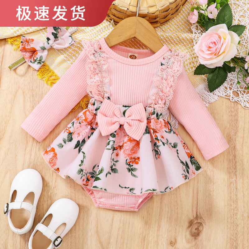 Pelele para bebé niña de algodón, manga larga con estampado floral