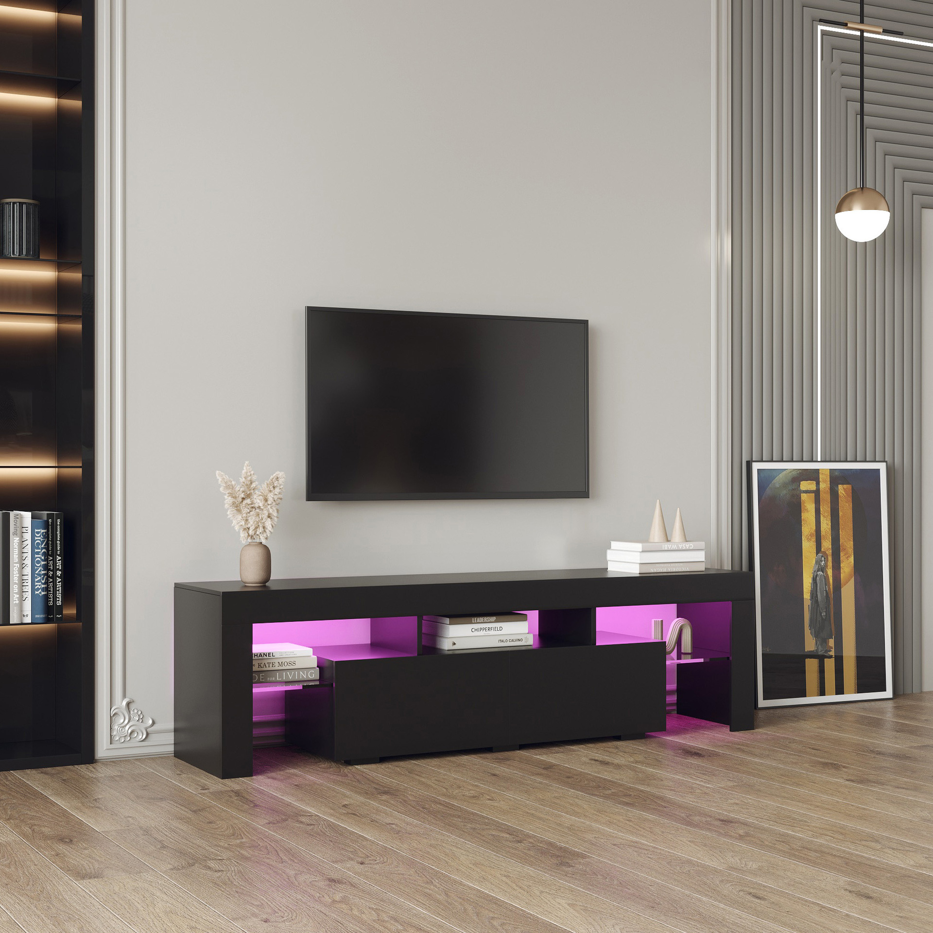 Mueble audiovisual minimalista moderno, mueble de TV de pie para sala de estar, mueble de TV LED simple y versátil.