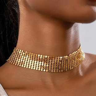 European and American Cross-Border Jewelry Export Punk Style Personalized Accessories Metal Sequin Party Exaggerated Collar Hip-Hop Punk Style