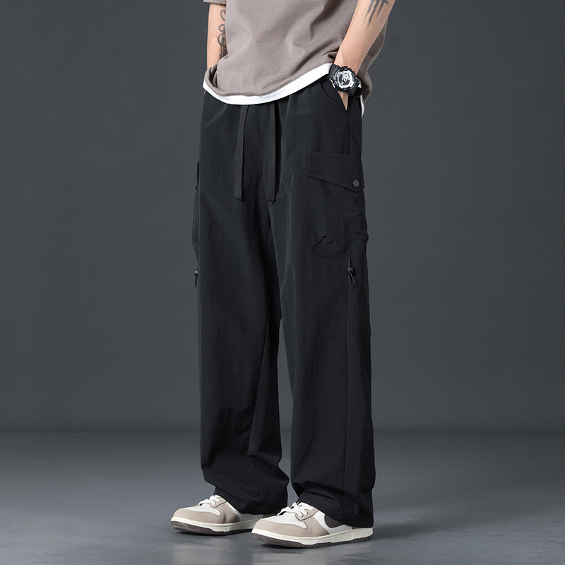 2025 New Men's Cargo Pants Loose Straight Pants Men's Summer Thin Softshell Pants Ice Silk Casual Pants Men