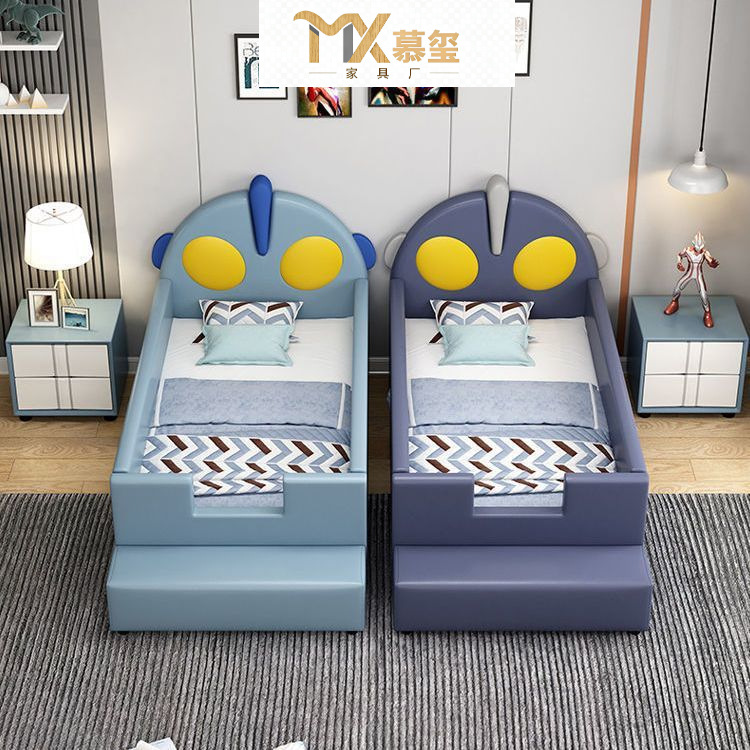 Modern Children's Spliced ​​Bed Girl Ultraman Cartoon Crib Boy Baby Widened Small Side Bed with Guardrail Soft Bag