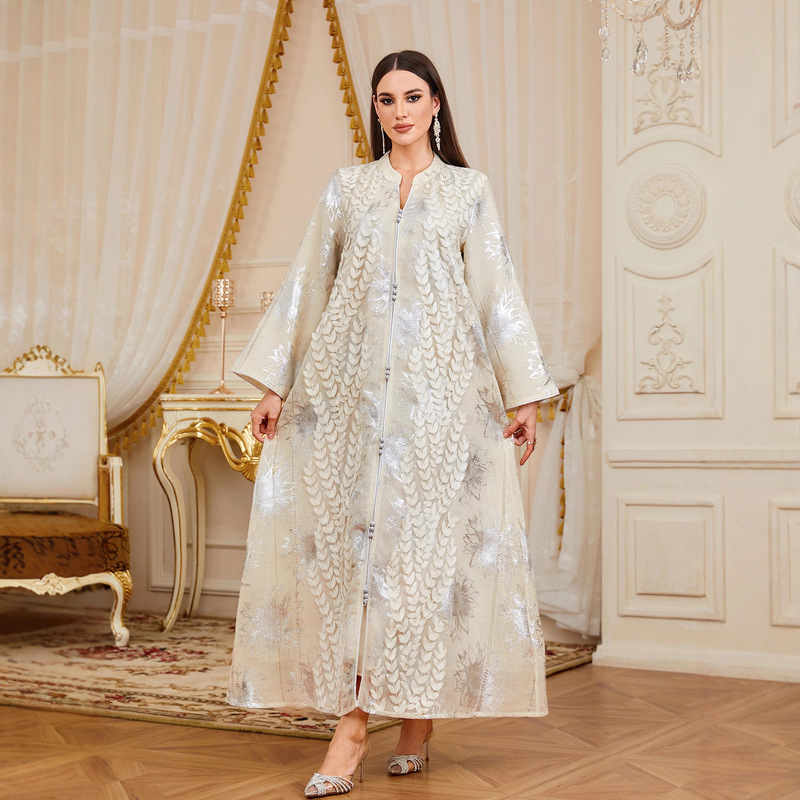 New Women's Clothing with Appliqué and Gold and Silver Embellishments, Loose-Fitting Robe-Style Dress for Cross-Border Sales