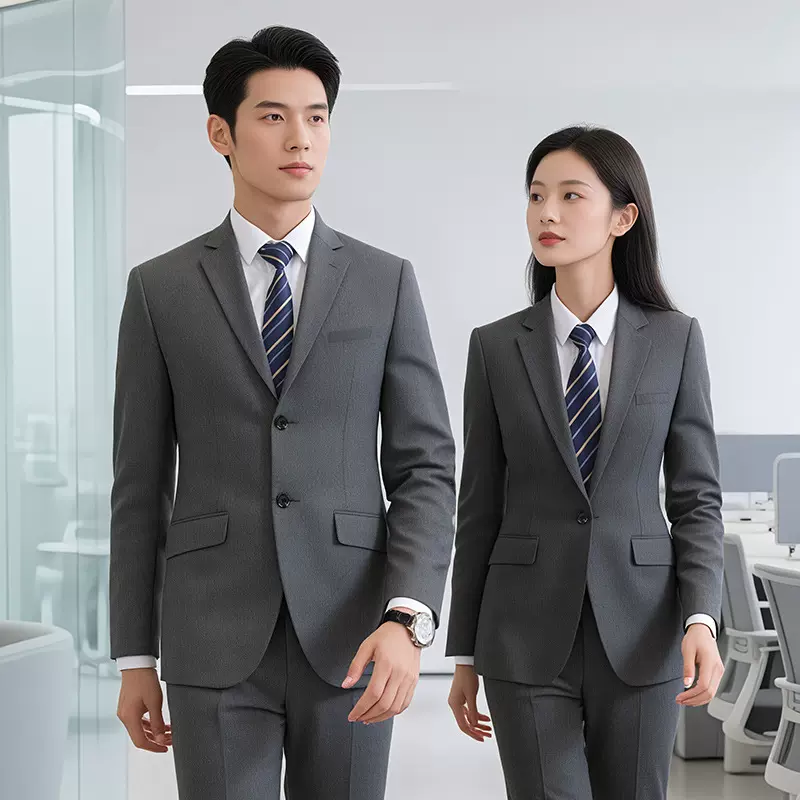 灰色西装工作服男女商务气质职业正装地产物业酒店西服套装4S工装