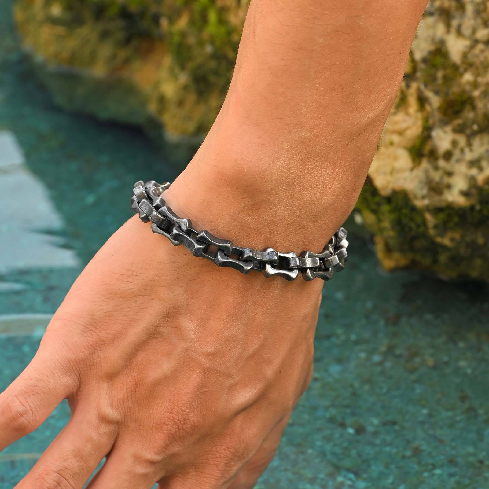 Chunky Stainless Steel Bracelet For Men Motorcycle Style Link_voghion.com